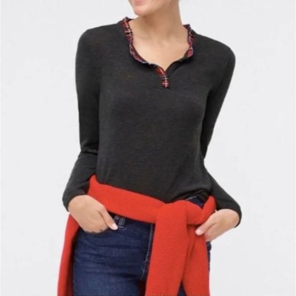 J Crew Tartan Ruffle Neck Top M